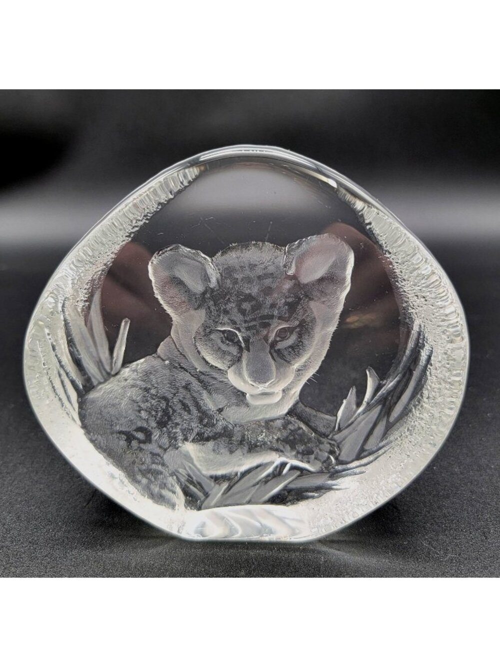 Mats Jonasson Crystal Leopard Cub Paperweight Signed M Jonasson Sweden
